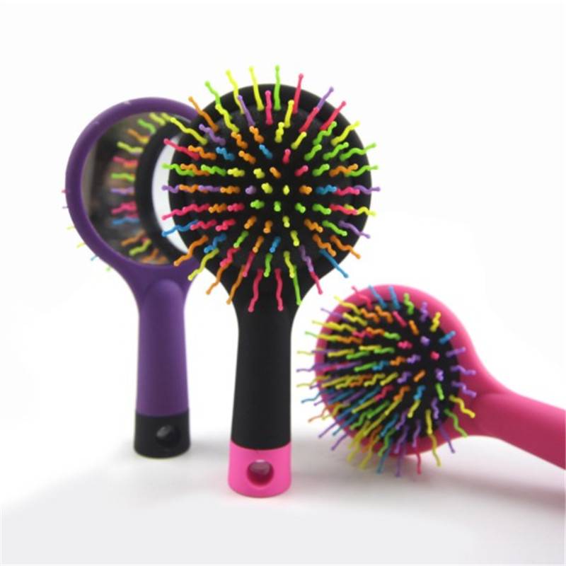 Rainbow Pins Mirror Hair Brush Rubber Finish Professional Massage Hair Brush Wholesale